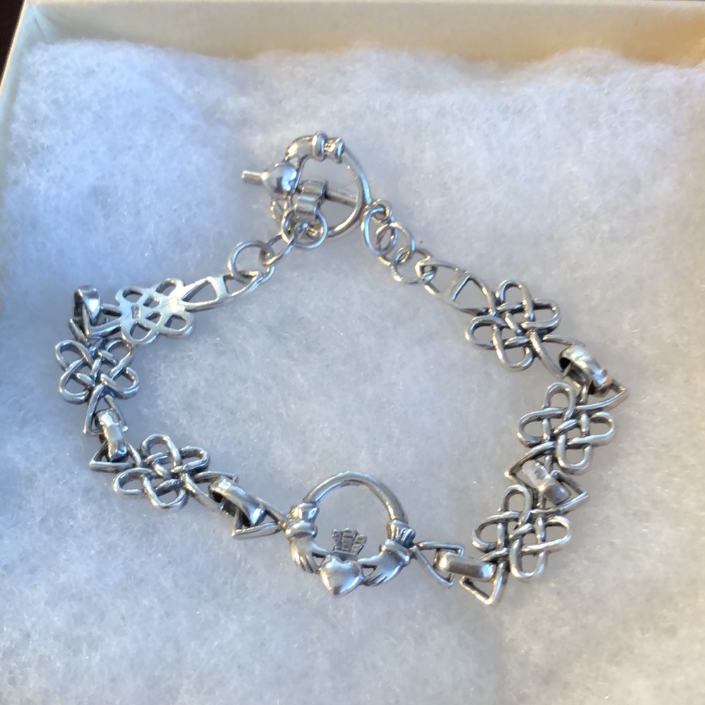 Celtic Irish Claddagh  7 inch bracelet sterling silver for St. Patrick’s day